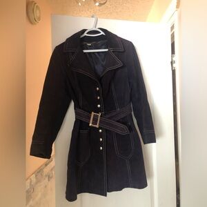 Stylish Suede leather trench coat with removable vest (sz S)